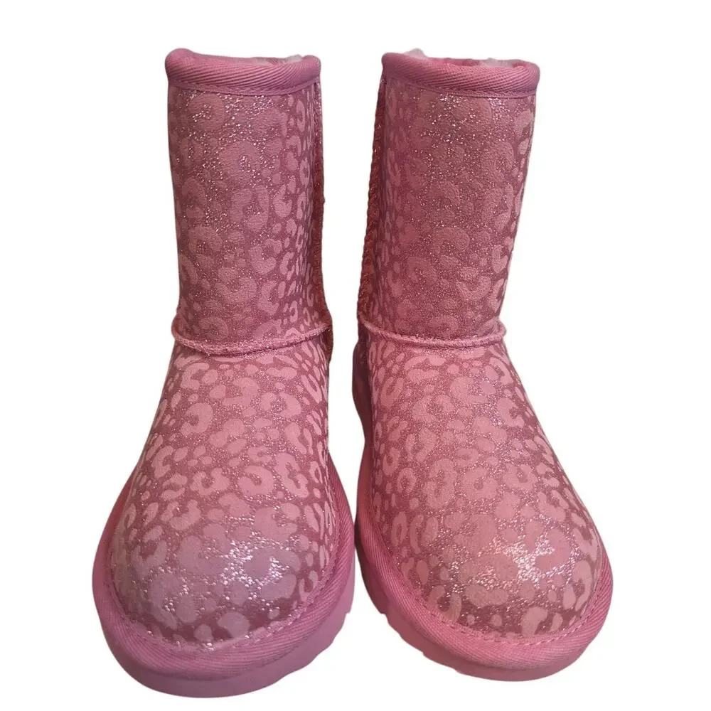 UGG Kids Pink Glitter Leopard Short Boots